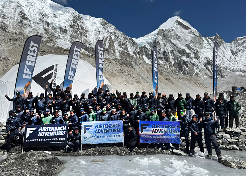 group of workers at Everest Base Camp