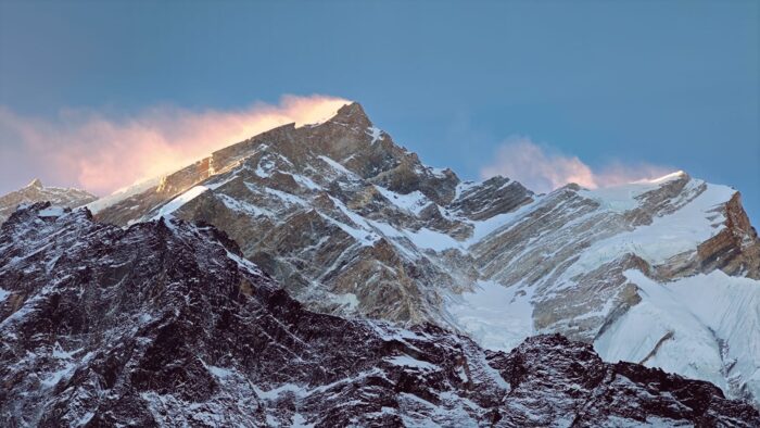 Annapurna at sunset, as seen from Base Camp on the north side.
