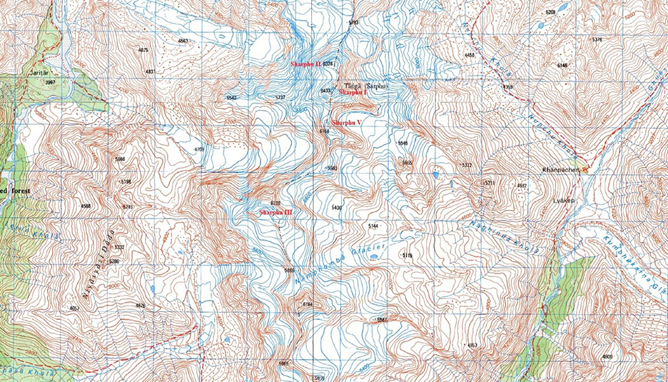 The Sharphu peaks I, II, III, and V.