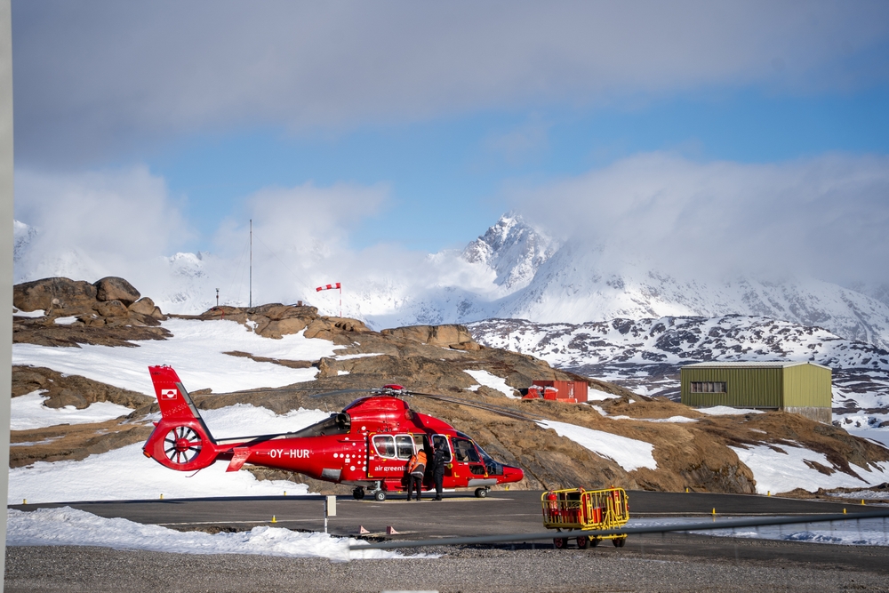 red helicopter in Greenland