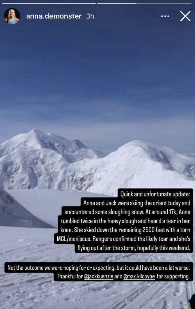 Anna Demonte's post detailing her accident. 
