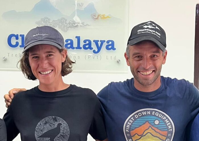 Close shot of skiers Duperier and Langenstein in Climbalaya's HQ in Kathmandu.