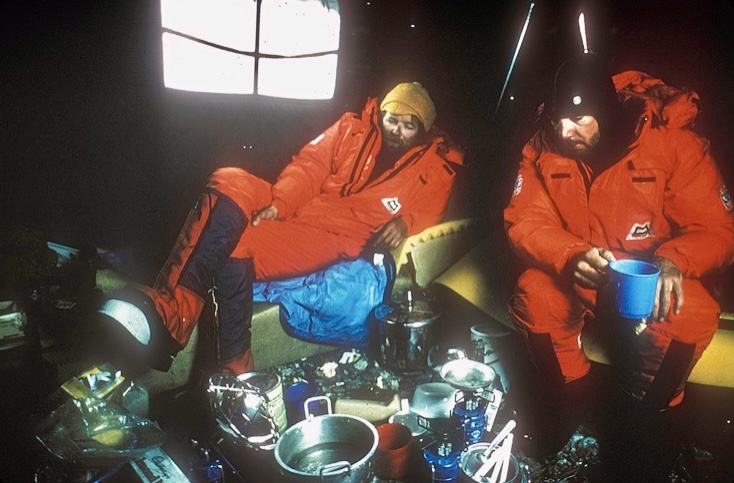 Peter Boardman and Joe Tasker at Advanced Base Camp the afternoon before their final push.