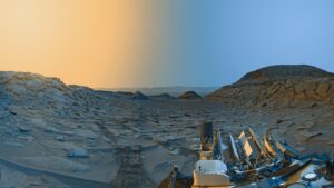 A photo of night and day on Mars.