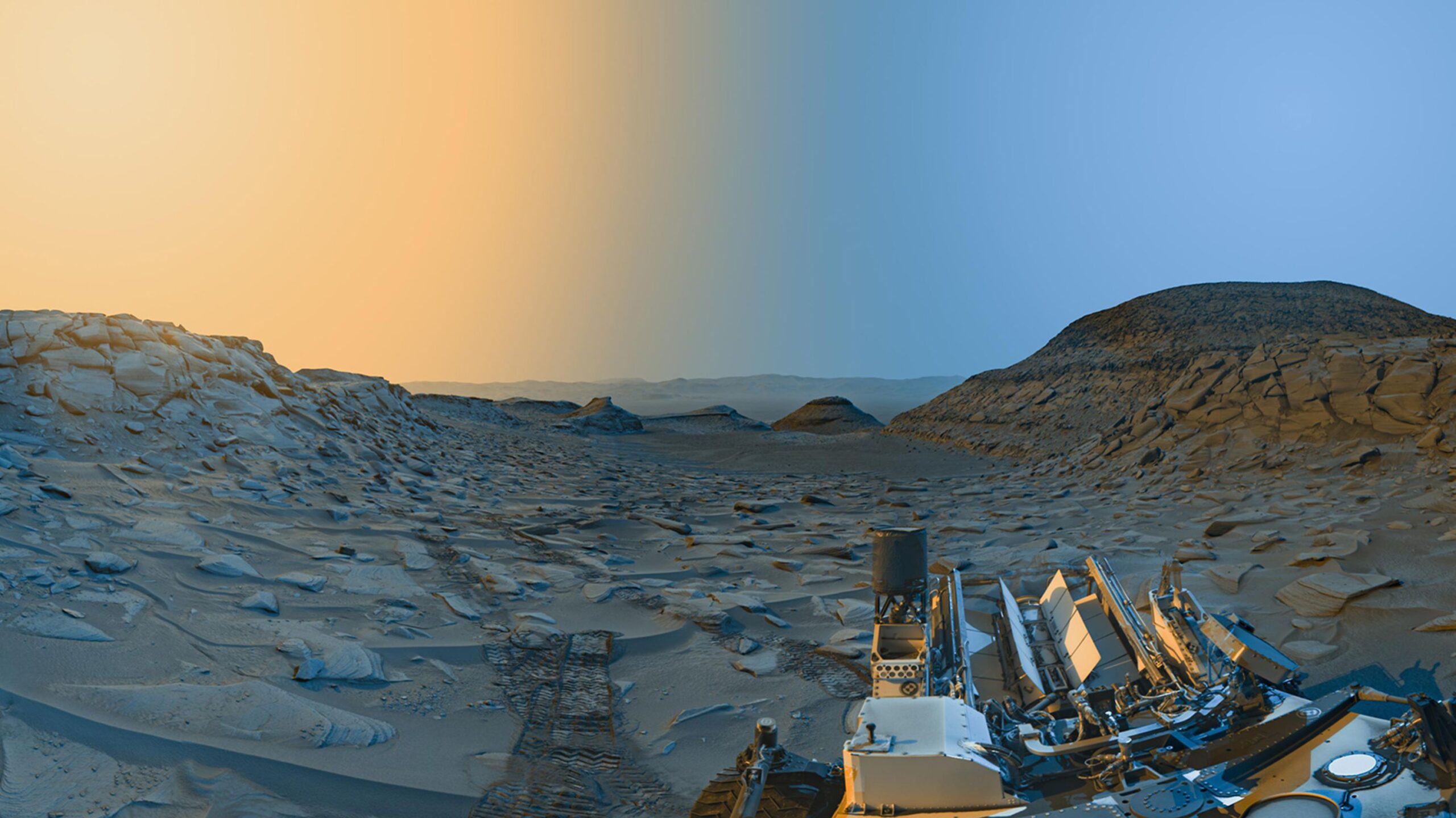 A photo of night and day on Mars.