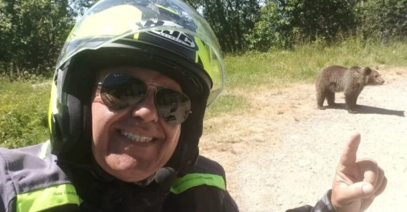 The motorcyclist's selfie with a bear.