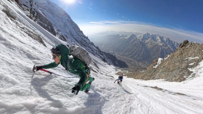 Goettler roped up to another climber on Nanga Parbat. 