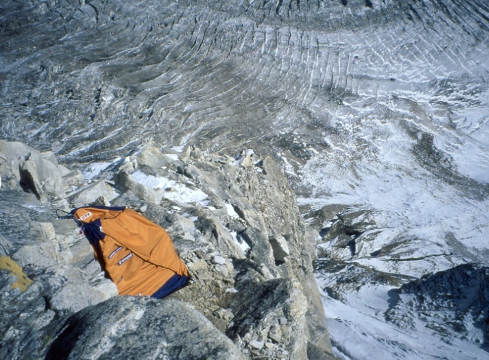 Valery Babanov's tent on Meru during his 2001 solo ascent. 