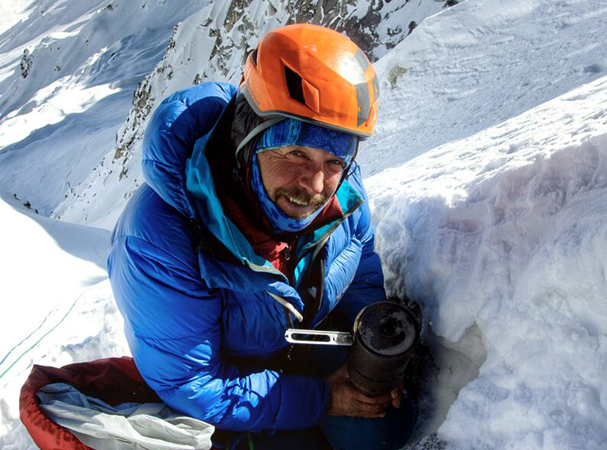 portrait of crouching climber
