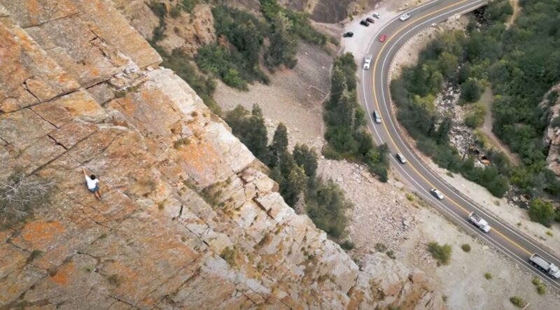 Lincoln Knowles free solos Crescendo (5.9) in Big Cottonwood Canyon, Utah.