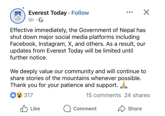 Text message by Everest Today blog. 