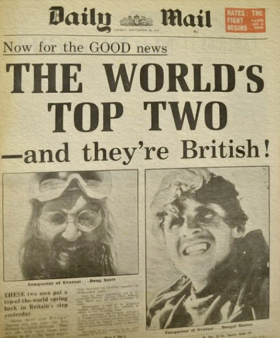 The Daily Mail covering the news of the 1975 ascent. 