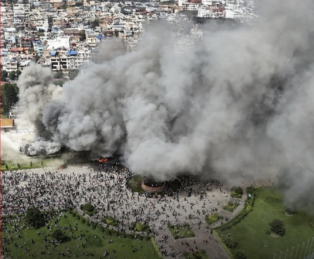 Nepal's Parliament on fire.