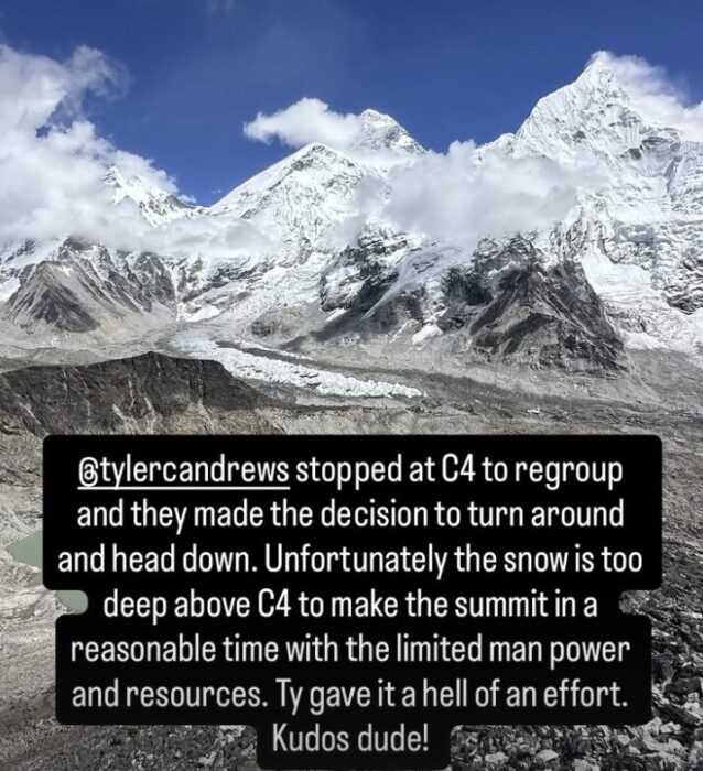 IG story with text and a photo of Everest base camp. 