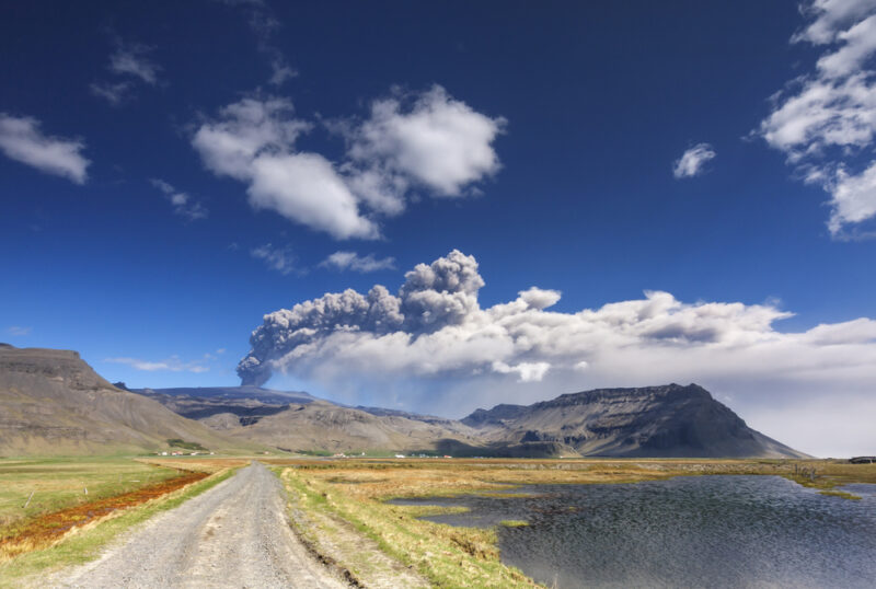 Eyjafjallajokull volcano eruption in April 2010 in South Iceland.