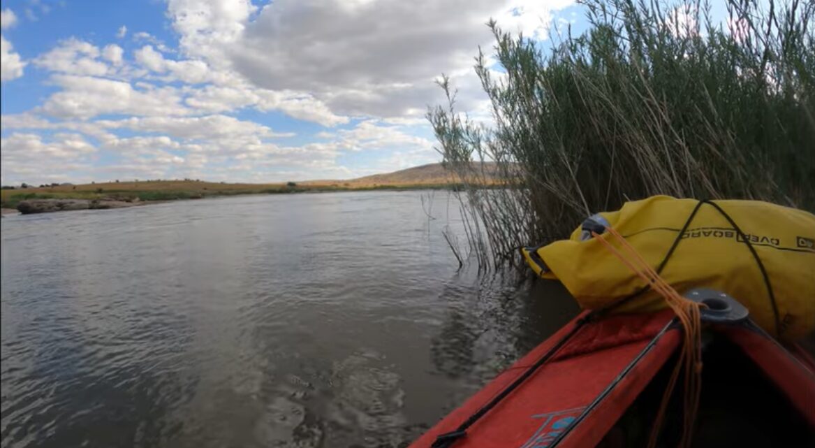 A river and kayak