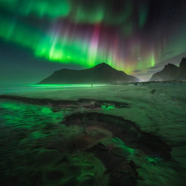 Aurora Borealis over Skagsanden Beach