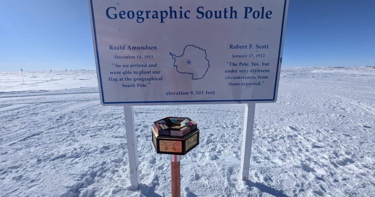 The 2026 South Pole marker.