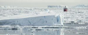 Polar ice floes on the ocean.