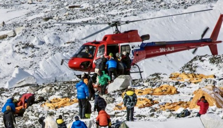 A helicopter rescue on Mt. Everest. 