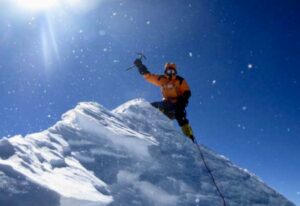 Denis Urubko on the summit of Makalu, in winter.
