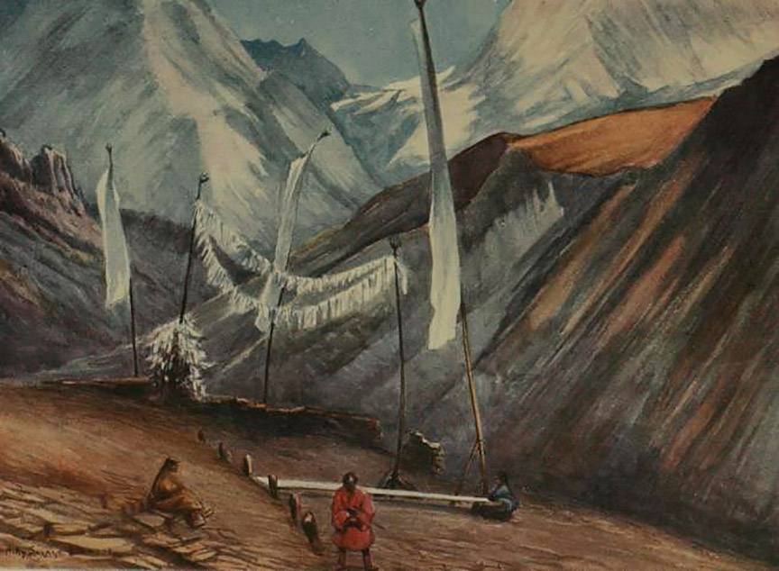 Landor's painting of prayer flags in the Himalaya