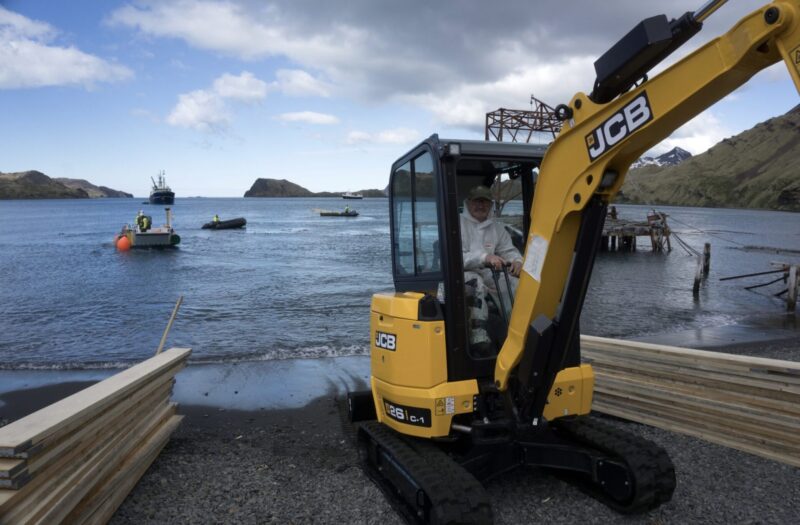 Unloading materials for the restoration at the waters edge.