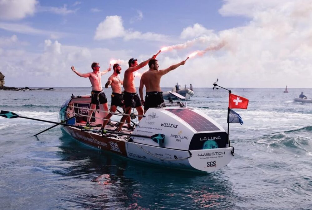 44West light their flares as they are crowned the winning crew