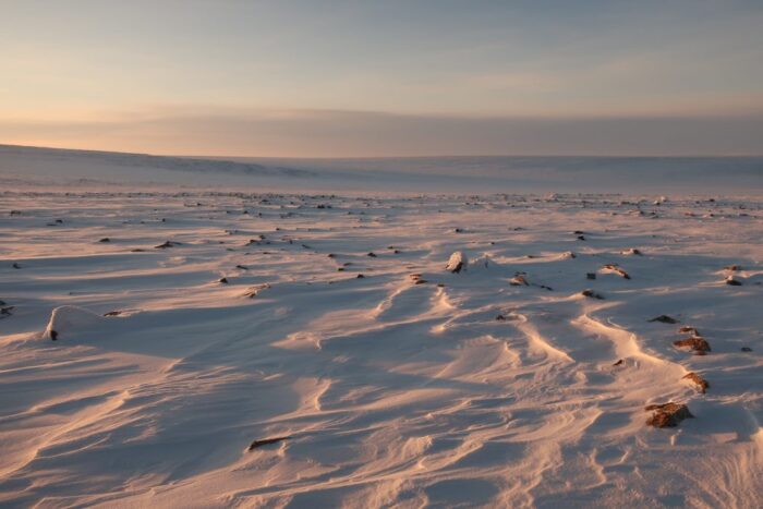 A snow and rock covered plateau in Siberia 
