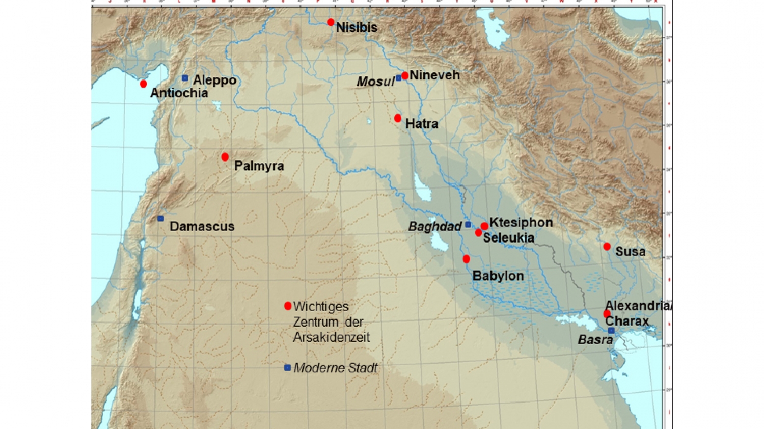 A map showing the location of Alexandria on the Tigris (Alexandria Charax)