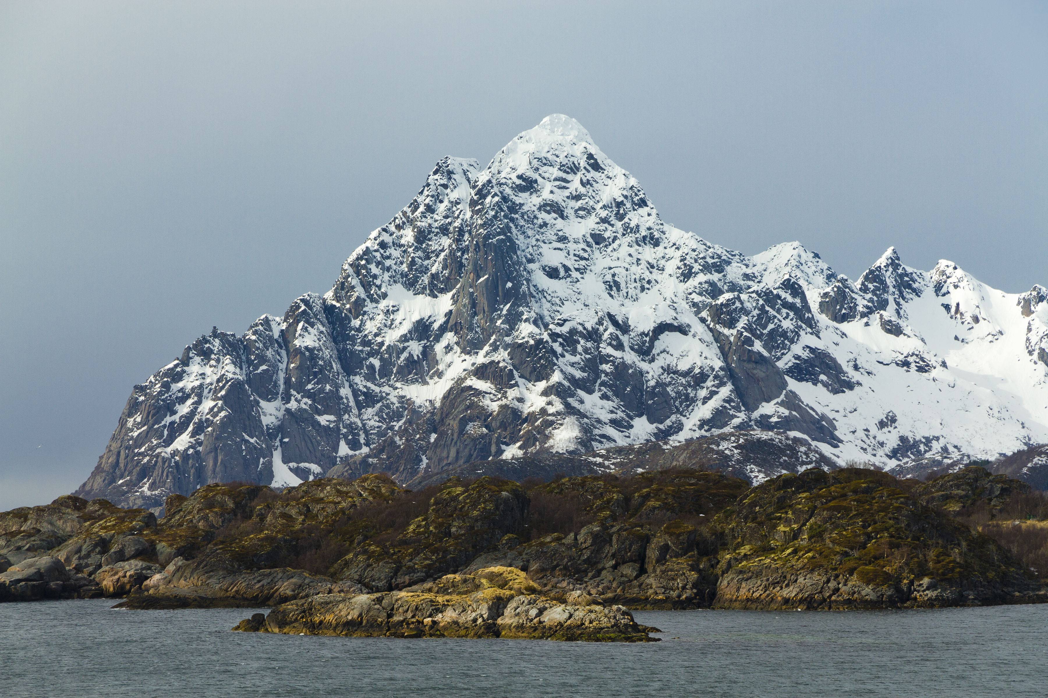 A mountainous, snowy island