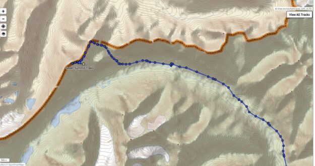 InReach track of an ascent in upper mustang.