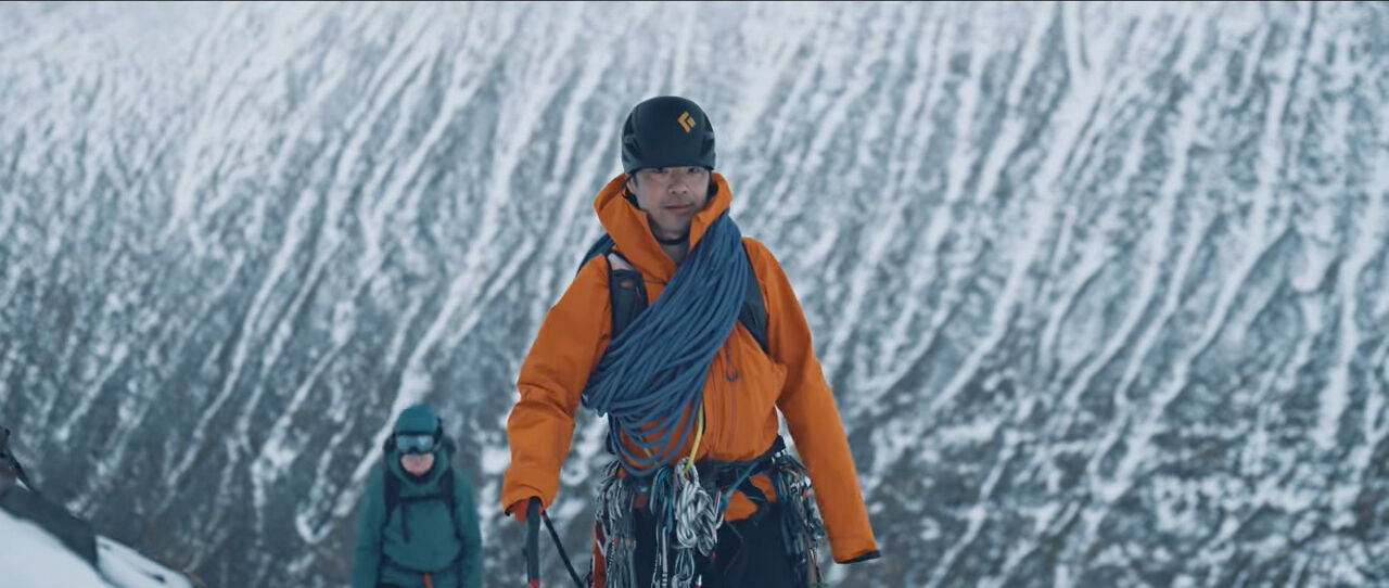 a man in snowy mountains