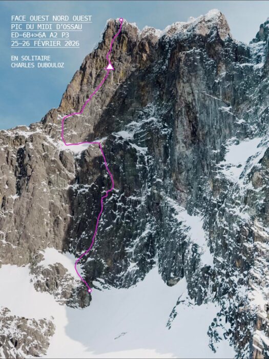 A route marked on the nw face of Midi d'Osseau,.