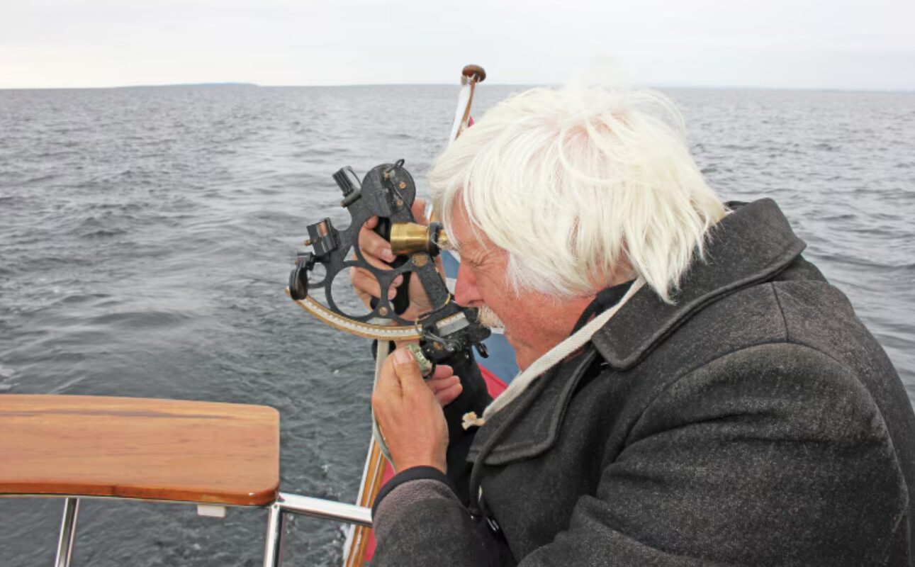 Tom Cunliffe uses a sextant to navigate