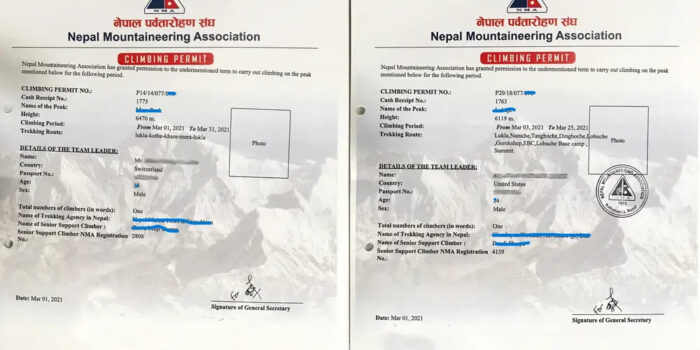 climbing permit for a trekking peak in Nepal.