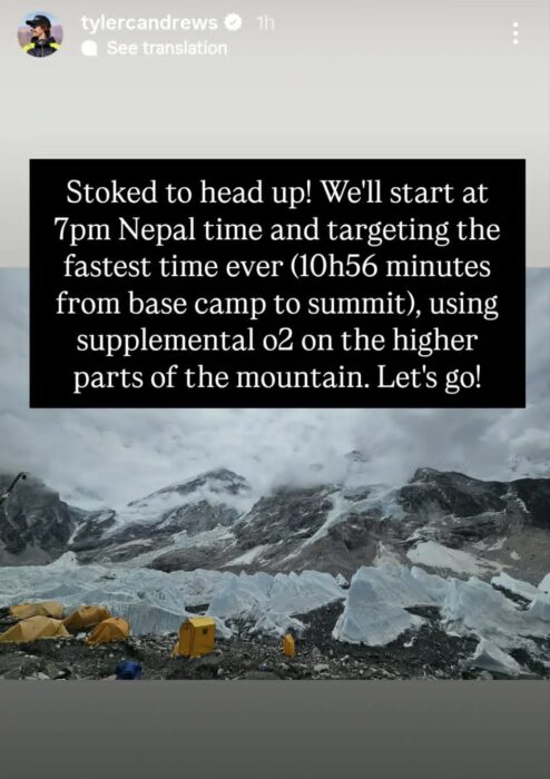 IG tory with a photo of Everest Base Camp and text.