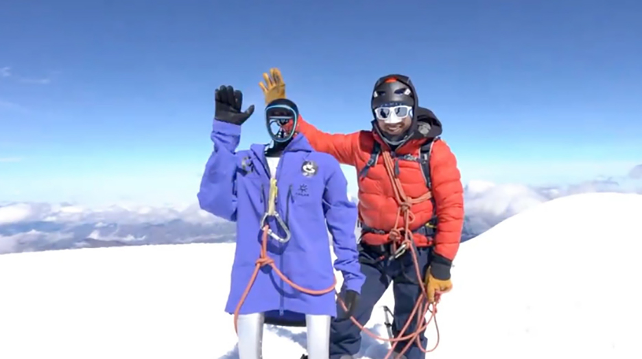 Pemba, left, on the snowy summit of Chimborazo