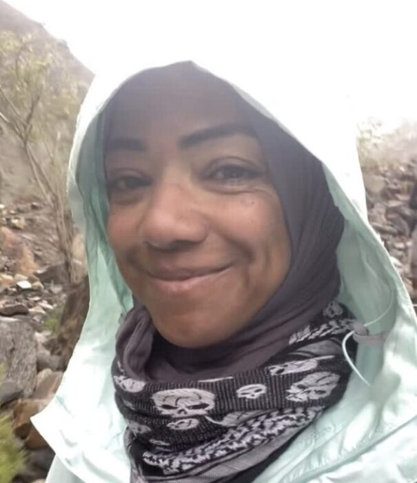 Close shot of Omani climber Nadhira Alharthy.