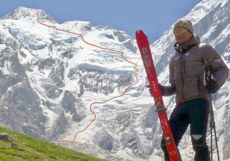 Luis Stitzinger and his line marked in red on Nanga Parbat. 