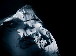 The new ski descent line on Artesonraju’s Southwest Face.