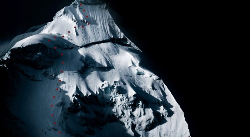 The new ski descent line on Artesonraju’s Southwest Face.