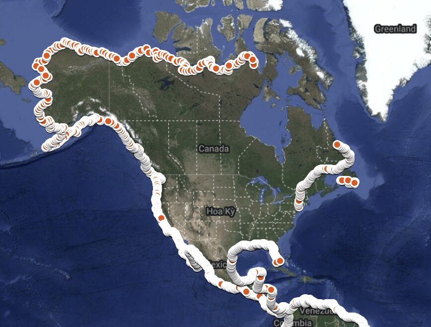 Hoffmeister's progress around North America so far. 