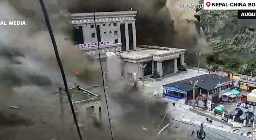 A screenshot of the flood hitting Jilong in Tibet.