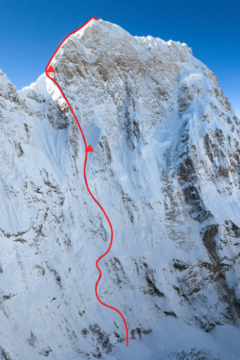 Topo of the first route to Jannu East.