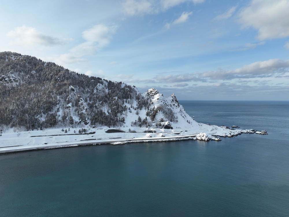 A snowy coast